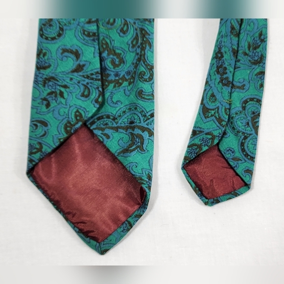 VTG VIYELLA WOVEN IN SCOTLAND FOR MICHELSONS OF LONDON MEN'S TIE, GREEN PAISLEY - Picture 5 of 5